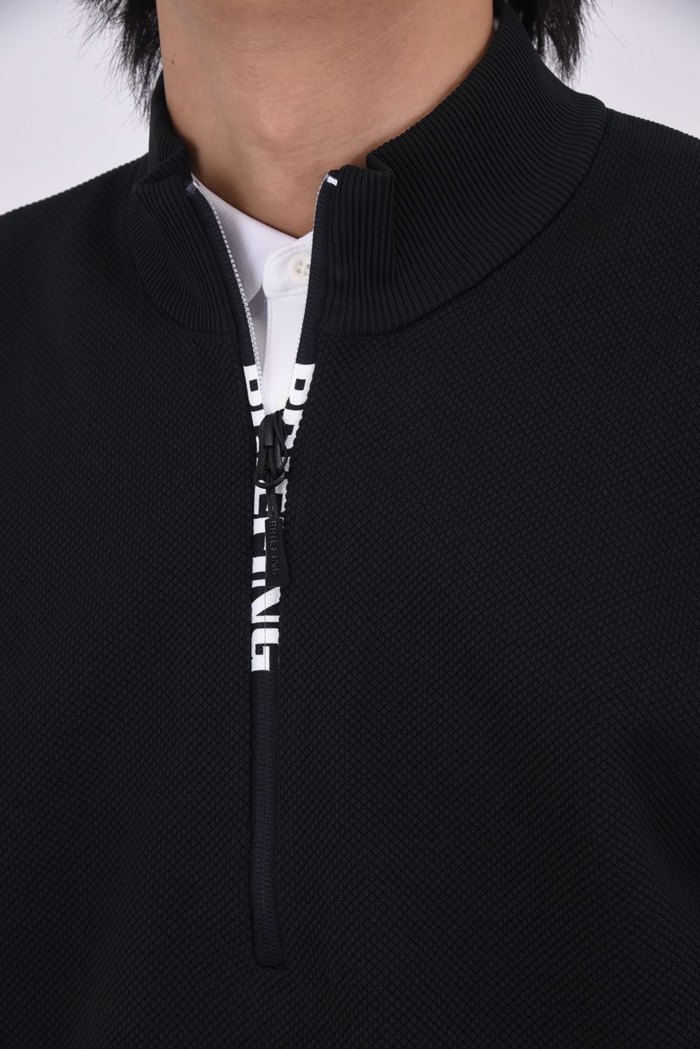 【25AW】 MEN'S WR KNIT HALFZIP TOP / 超撥水糸 鹿の子編み ハーフジップニット (ブラック)