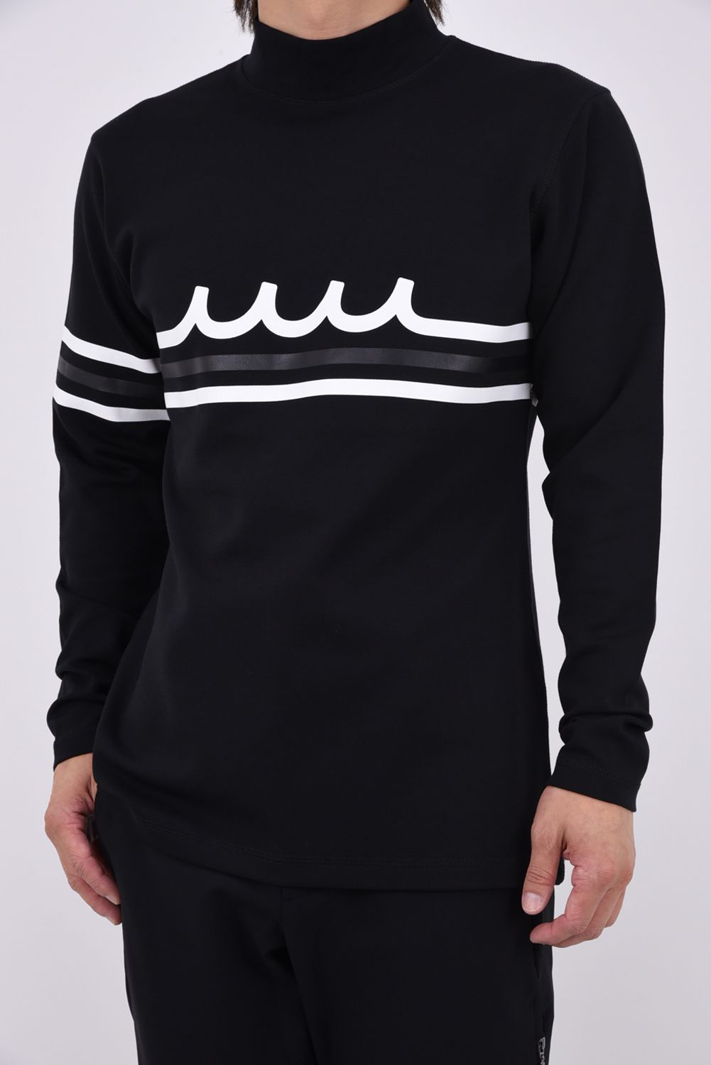 【26AW】 WARM STRETCH PONTE MOCK NECK SHIRT / ポンチ素材 WAVEライン 長袖モックネックTシャツ (ブラック)