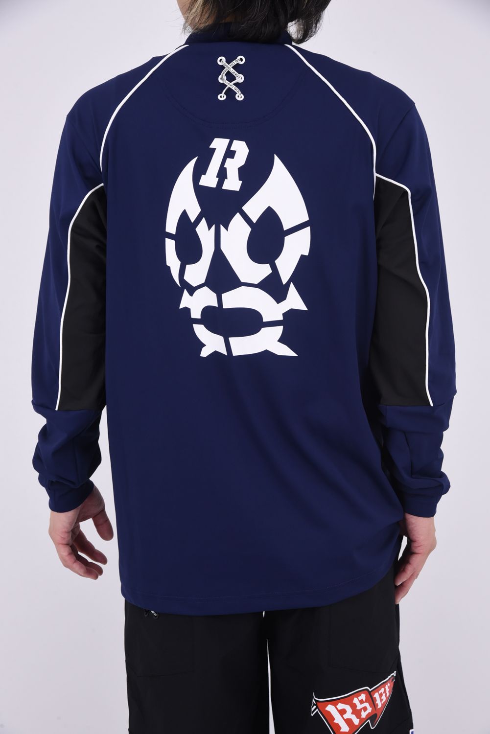 L/S MOCKNECK / BIG LUCHAグラフィックプリント パイピングライン ロングスリーブ モックネック (ネイビー)