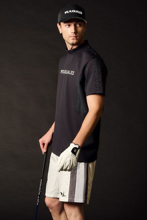 【26SS】 SWITCHING MOCK NECK  / 異素材切り替え ドットエア モックネックTシャツ (ブラック)