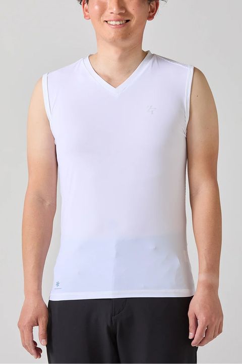 【返品・交換不可】 ICE MESH VNECK sleeveless / Vネック ノースリーブ メッシュ 機能性冷感インナー (ホワイト) (ユニセックス)