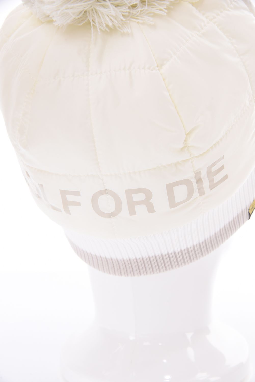 FRAME QUILTED POM CAP / 中綿キルティング リブニット 梵天付きキャップ (ホワイト)