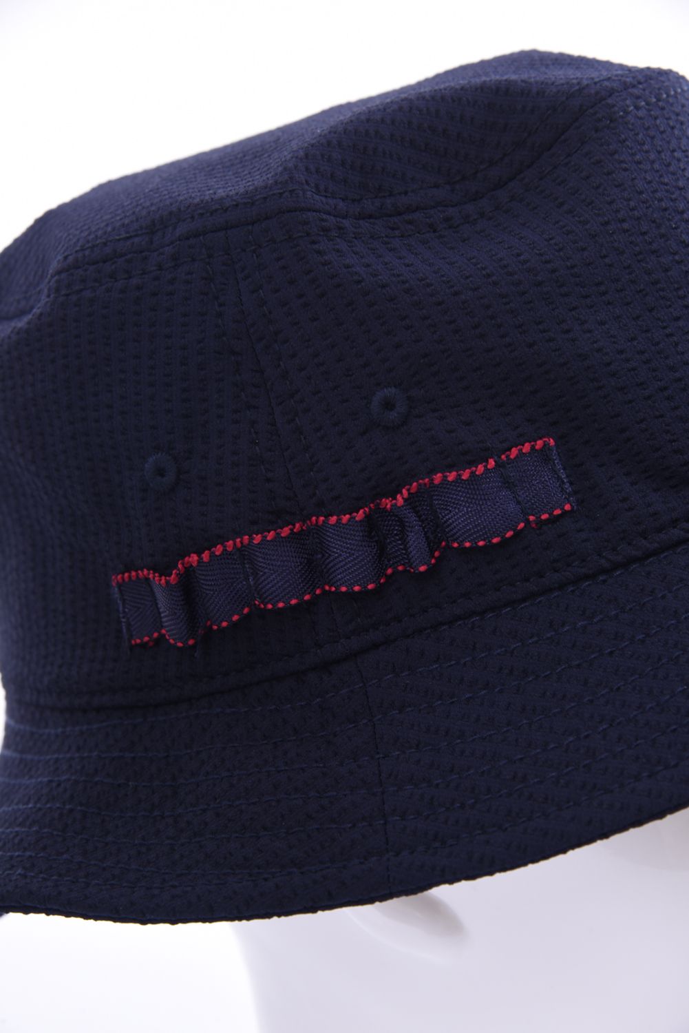 SEERSUCKER HAT / 刺繍ロゴ  シアサッカー バケットハット ネイビー