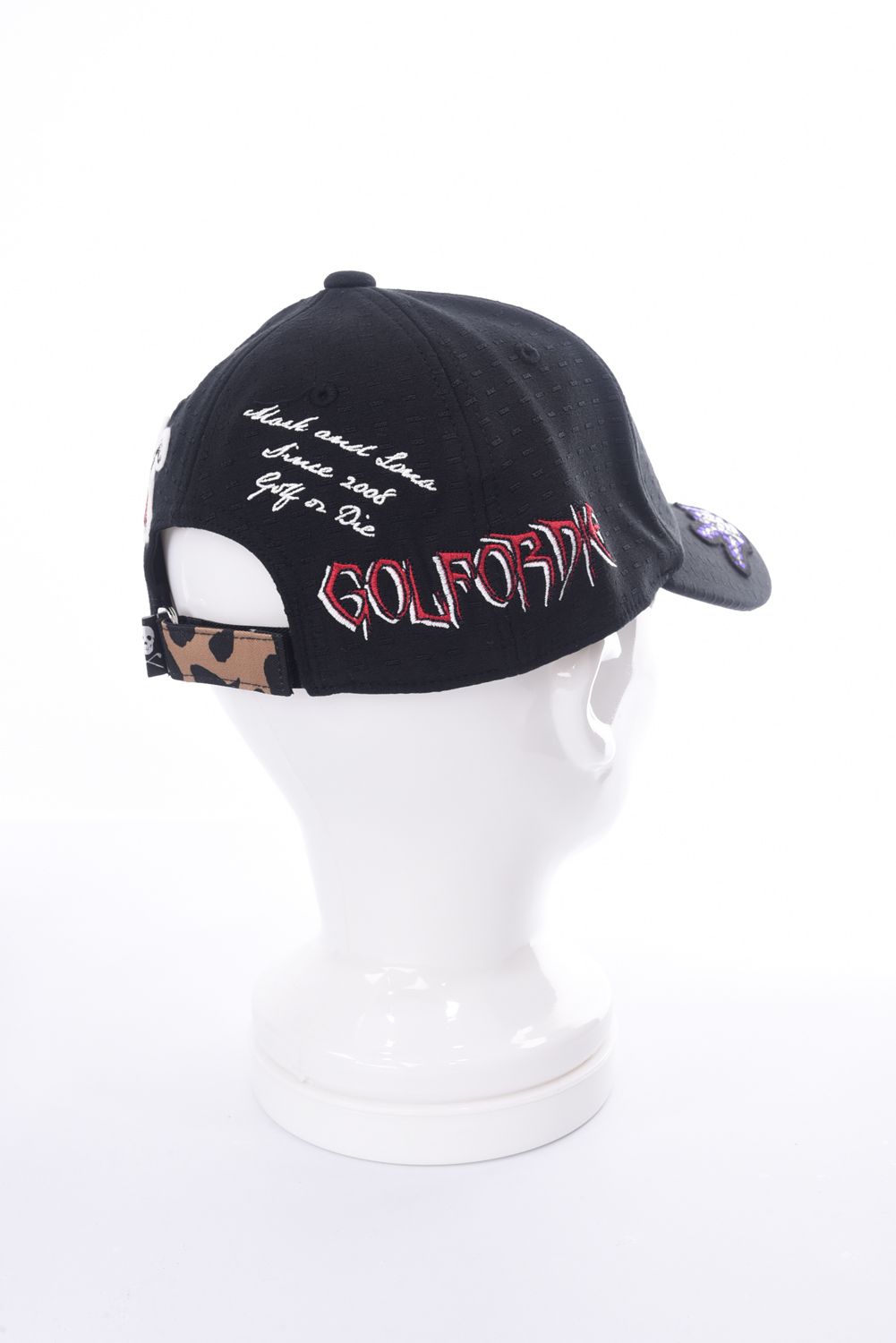 SLASH CAP / ブランドロゴ刺繍 レオパードパターン ベースボールキャップ (ブラック)