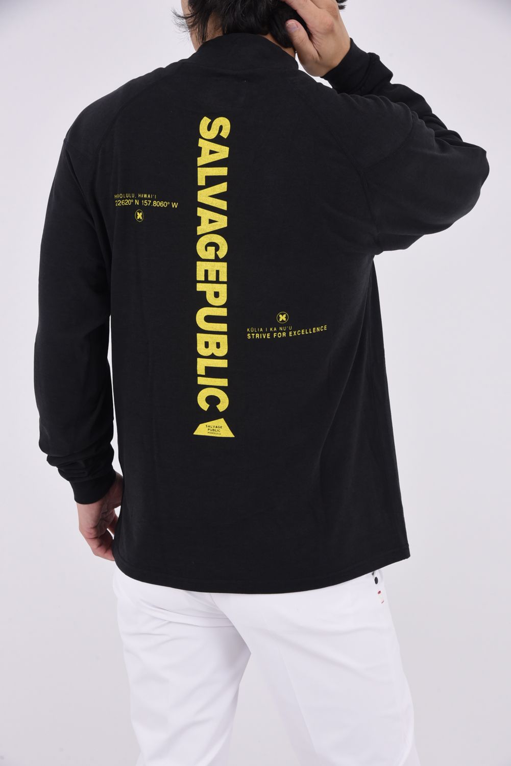 Honu Mockneck L/S (EXCELLENCE) / バックロゴ プリント ロングスリーブ モックネックシャツ (ブラック)