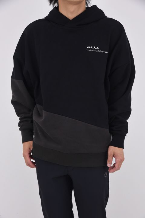 【25AW】【ユニセックス】 BIG PULLOVER HOODIE (MMF) / 夢達 ビッグシルエット バイカラー プルオーバーパーカー (ブラック)