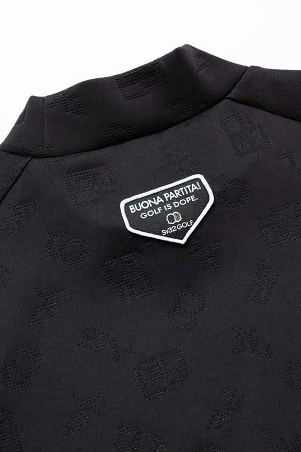 【26AW】【レディース】 DOUBLE MESH KNIT / メッシュジャカード ダンボールニット ロゴプリント モックネックTシャツ (ブラック)*