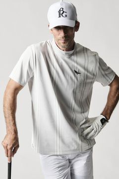 【25SS】 113 GOLF S/S MOCK NECK STRIPE / ダブルメッシュニット ストライプ モックネックシャツ  (ホワイト)
