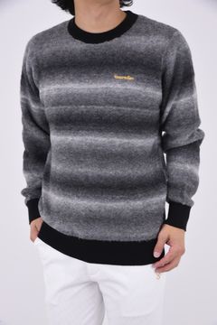 MENS GRADATION BOUCLE KNIT / ブランドロゴ グラデーション クルーネック ブークレニット (ブラック)*