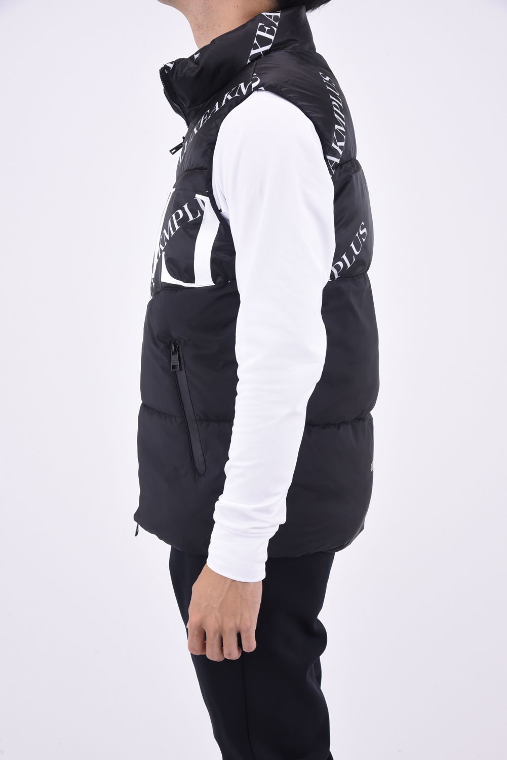 BICOLOR CIRCLE LOGO VEST / バイカラー 総柄 中綿ベスト (ブラック/ブラック)