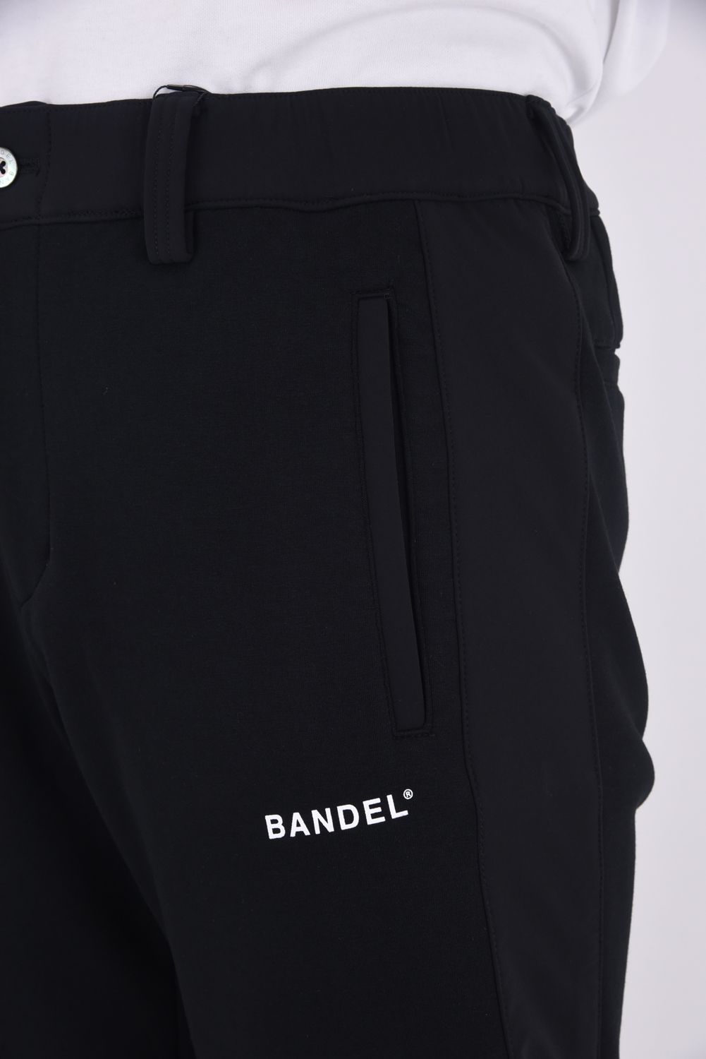 【25AW】 SIDE THICK LINE SWITCH LIB PANTS / ボンディング素材 コンセプトノーツプリント リブロングパンツ (ブラック)