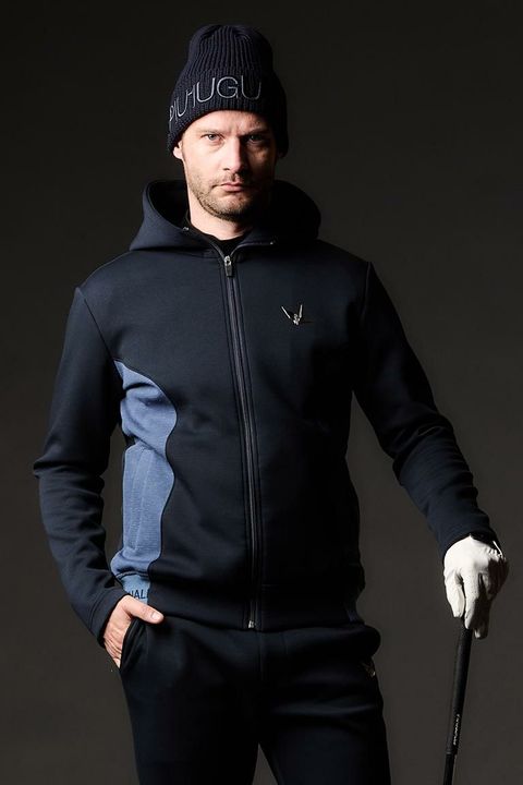 【2025AW】 RIB LOGO PARKER / バイカラー ジップアップ パーカー (ネイビー)