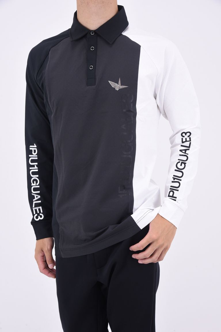 1PIU1UGUALE3 GOLF - STRIPE SWITCH POLO L/S / ロゴ ストライプ  