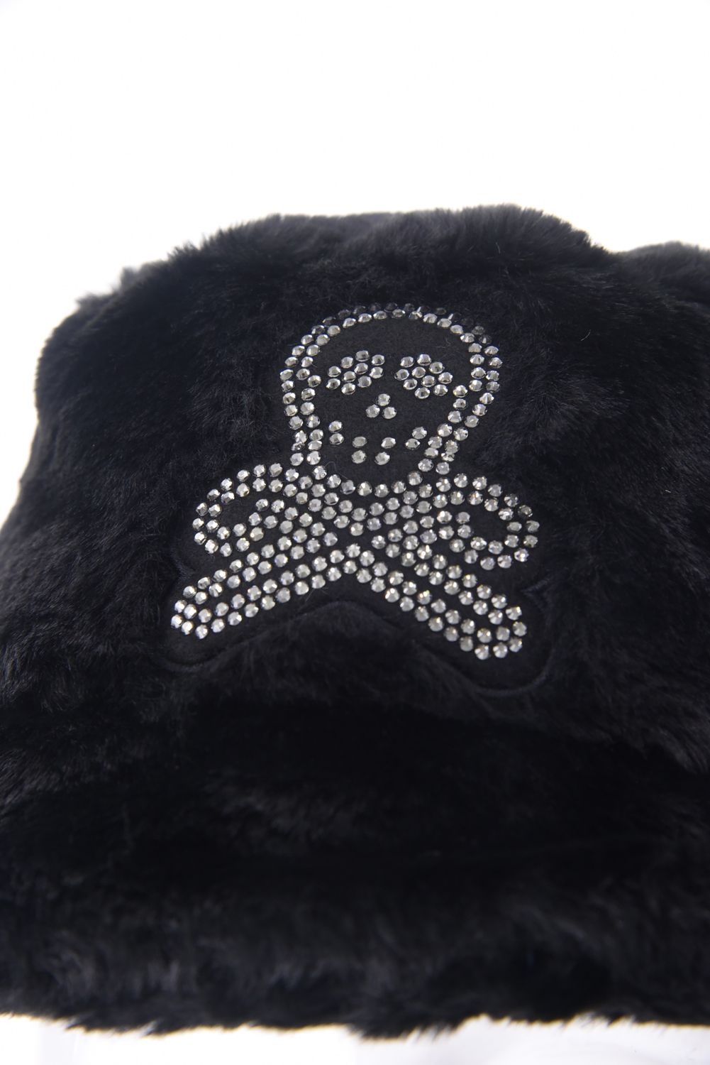 SPECTRA FAUX FUR BUCKET HAT / エコファー ラインストーン スカルワッペン バケットハット (ブラック)