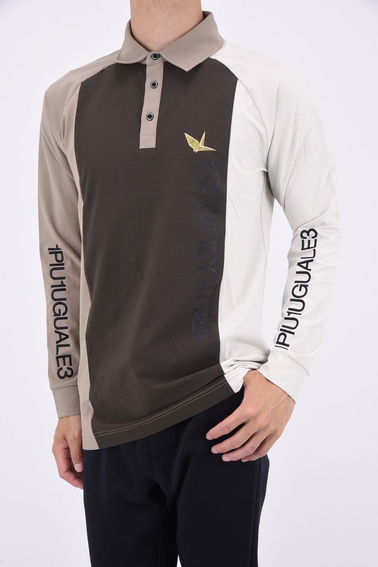 1PIU1UGUALE3 GOLF - STRIPE SWITCH POLO L/S / ロゴ ストライプ 