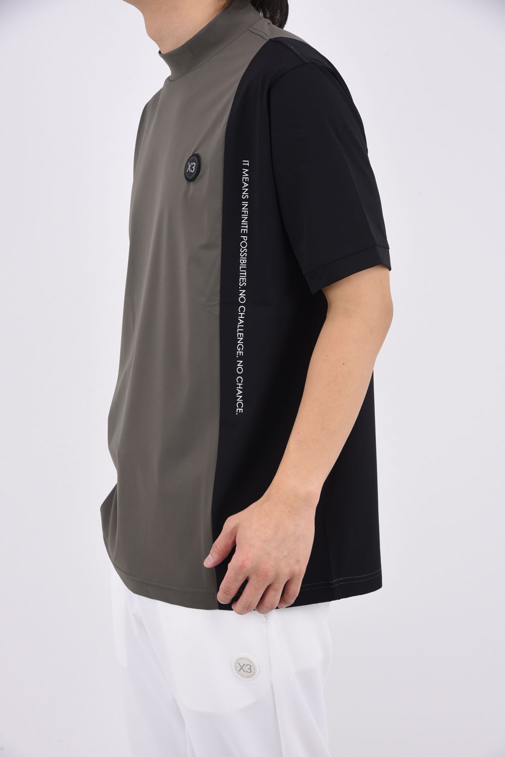 【26SS】 VERTICAL BICOLOR MOCK TEE / バイカラー モックネックTシャツ (チャコール)