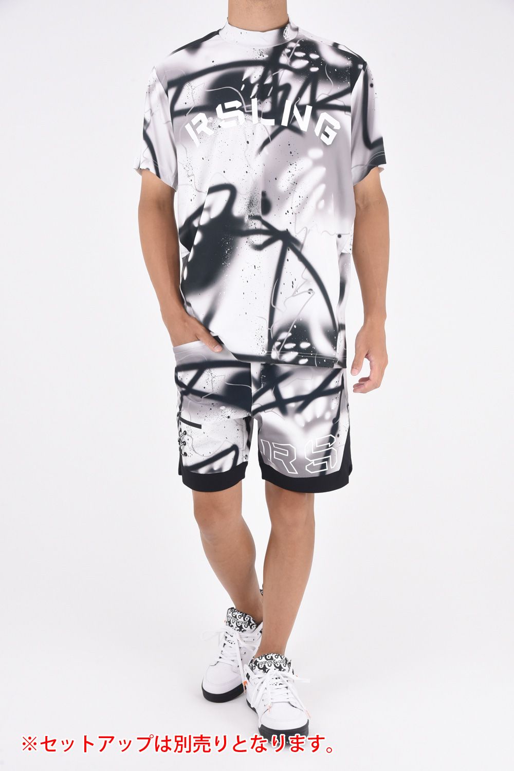 LOGO SHORTS (SPRAY) / ドビー柄 ストレッチ ショートパンツ ホワイト