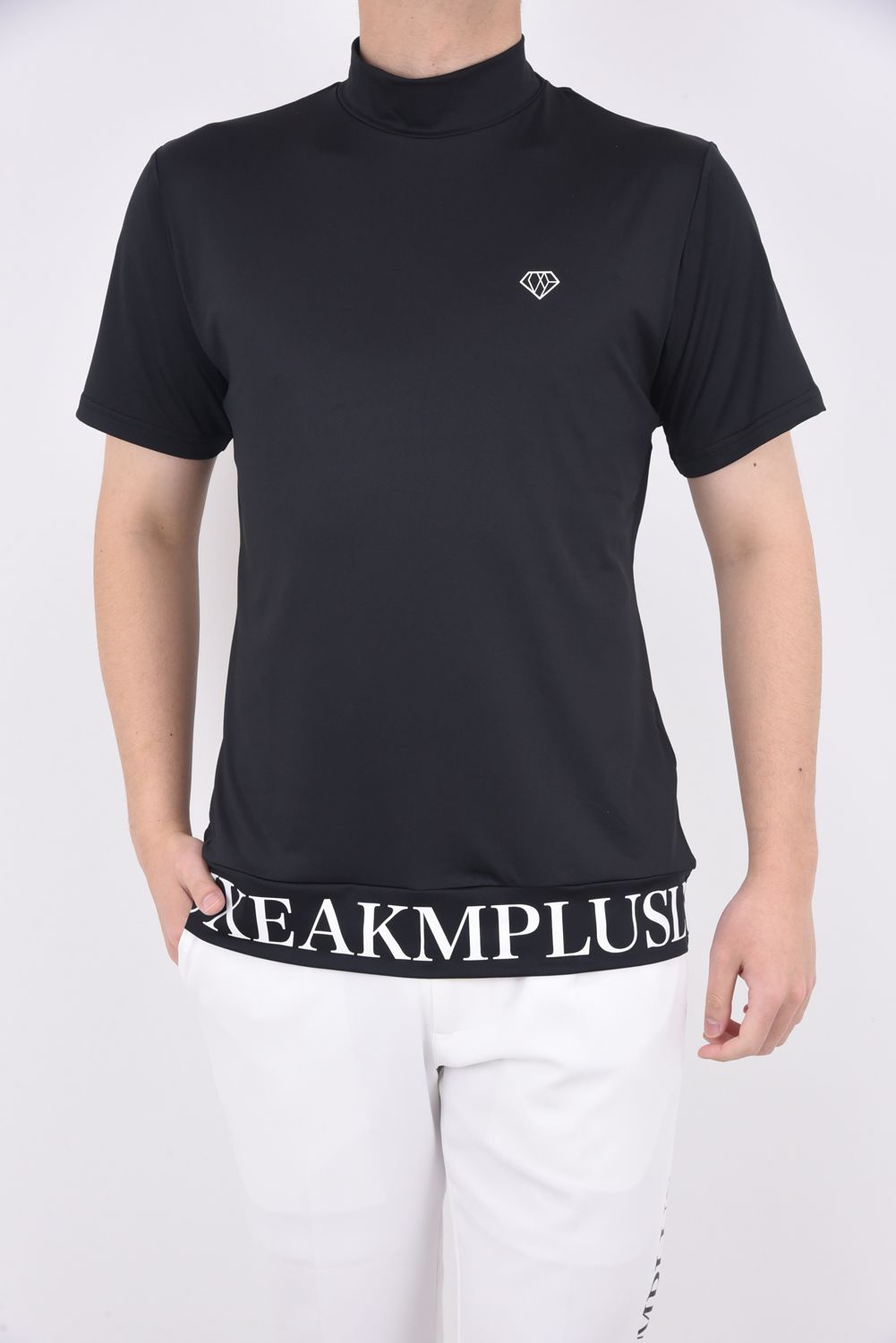 HANDWRITTEN LOGO MOCK NECK T-SHIRTS / カーシヴロゴ 半袖モックネック Tシャツ (ブラック)