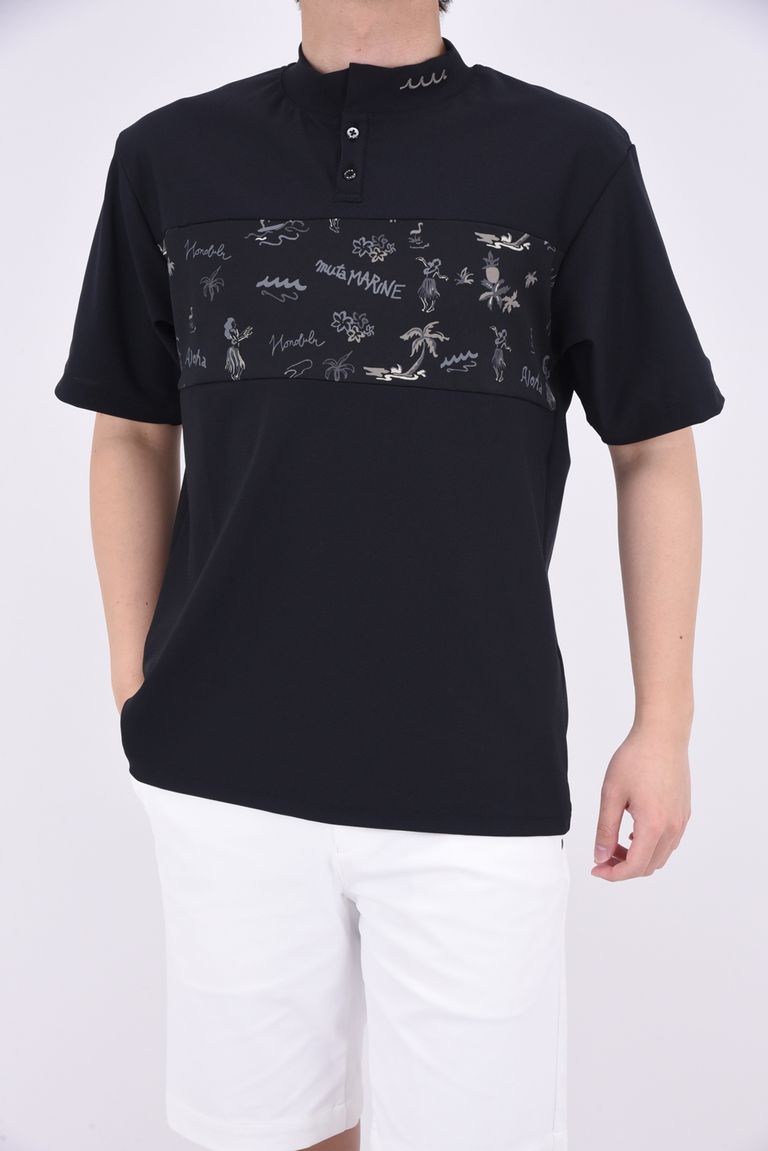 muta - ALOHA WHOLE PATTERN LOGO MOCK / ハワイアン 切替 モック  