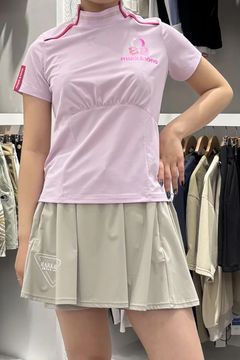 【26SS】【レディース】 ELMT SCULPTED MOCK TEE / 配色ライン ウエストギャザー 半袖モックネックTシャツ (ピンク)