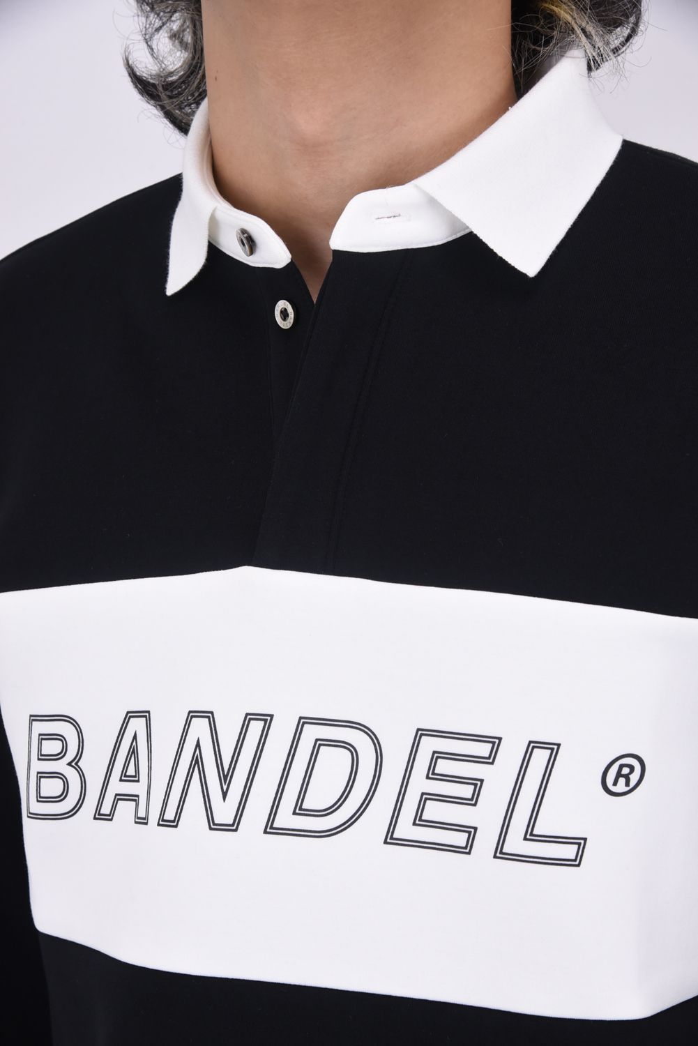 COLOR BLOCK L/S RUGBY POLO / フロントロゴ バイカラー ロングスリーブ ラグビーポロシャツ (ブラック/ホワイト)