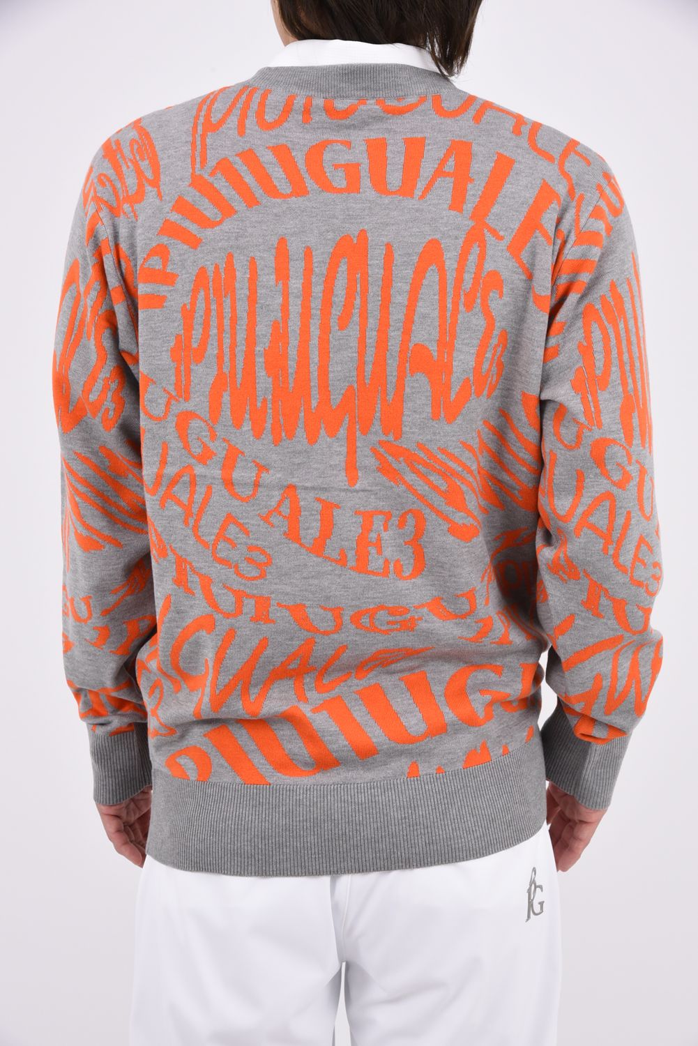 【26AW】 JACQUARD KNIT CREW MELTING LETTER / ロゴジャカード総柄 クルーネックニット (グレー)