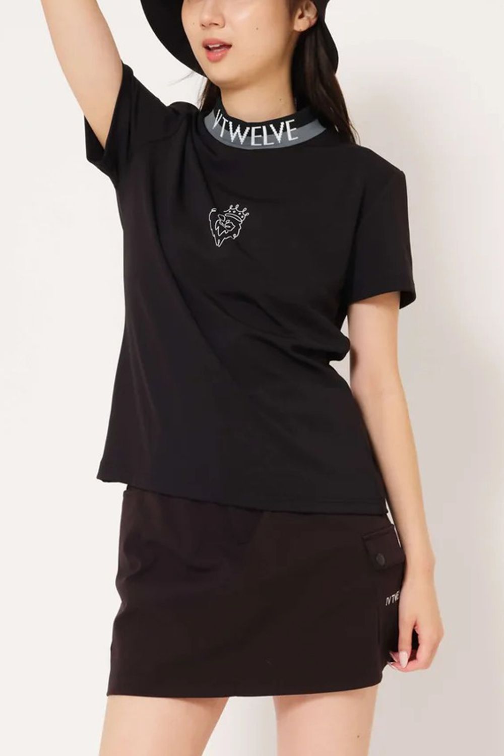 【26SS】【レディース】 ONE HAND MOCK / バイカラージャカード モックネックTシャツ (ブラック)