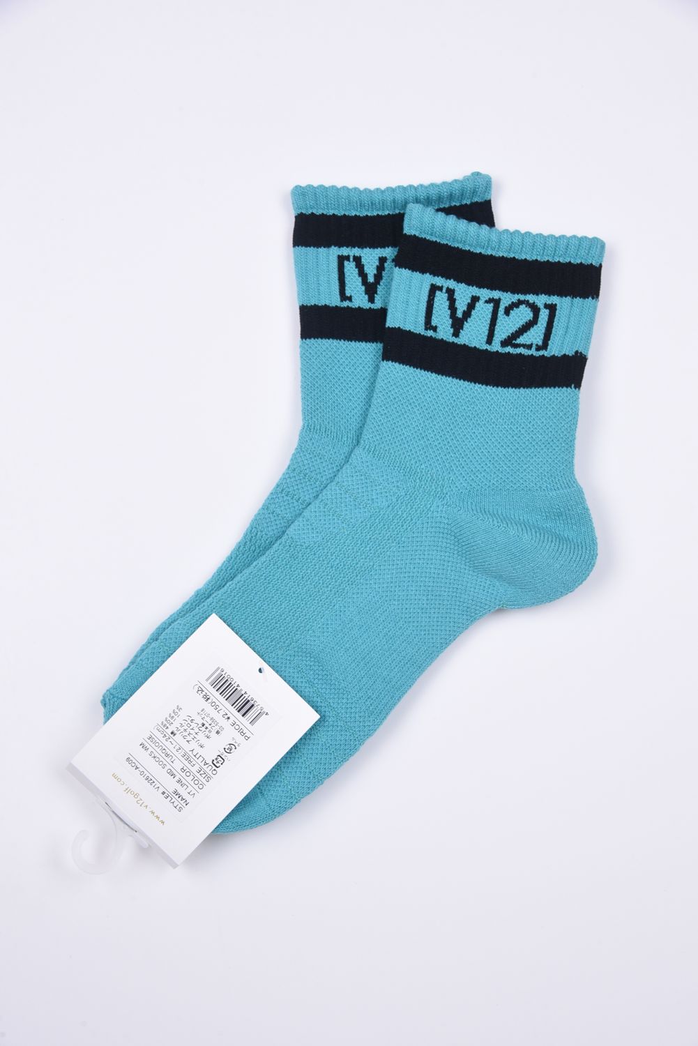 【26SS】【レディース】 VT LINE MID SOCKS WM / ブランドロゴジャカード ライン ミドルソックス (ターコイズ)