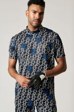 SS MOCK 113G / 113総柄ロゴ 半袖 モックネック Tシャツ (ブラック)
