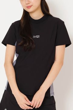 【26SS】 【レディース】 EXP MOCK / メッセージプリント バイカラー モックネックTシャツ (ブラック)