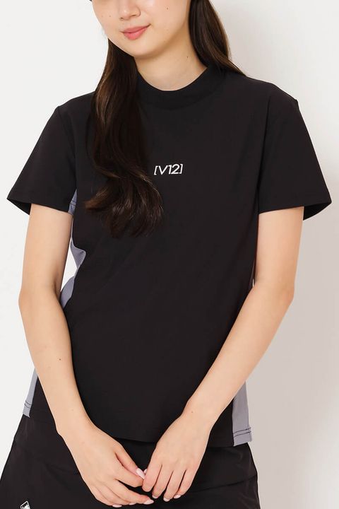 【26SS】 【レディース】 EXP MOCK / メッセージプリント バイカラー モックネックTシャツ (ブラック)