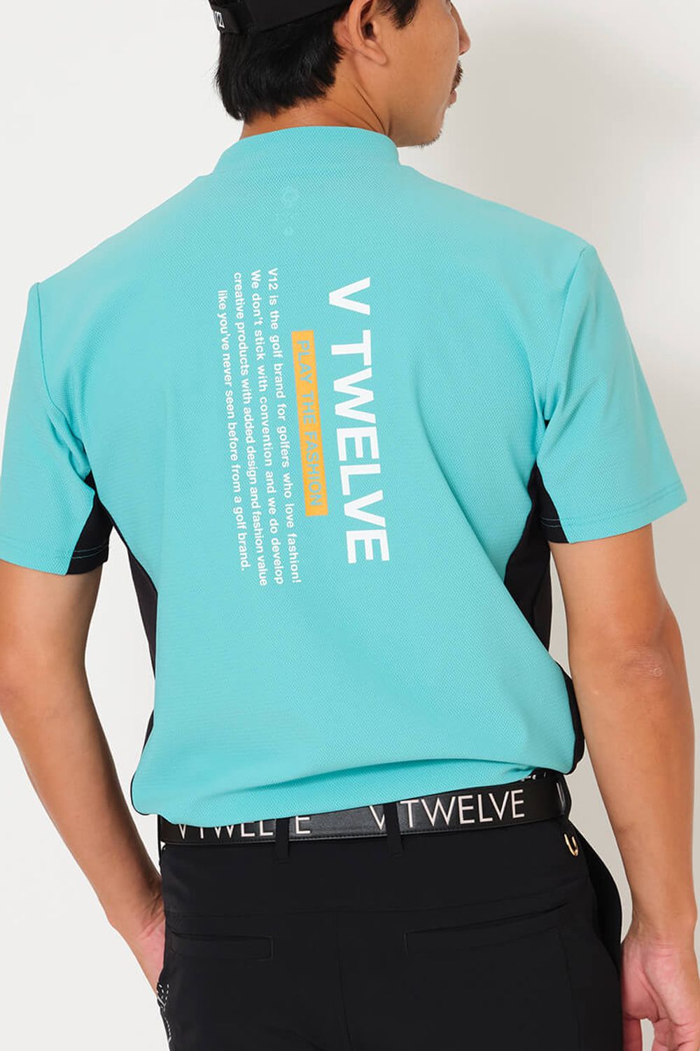 【26SS】 EXP MOCK / メッセージプリント バイカラー モックネックTシャツ (ターコイズ)