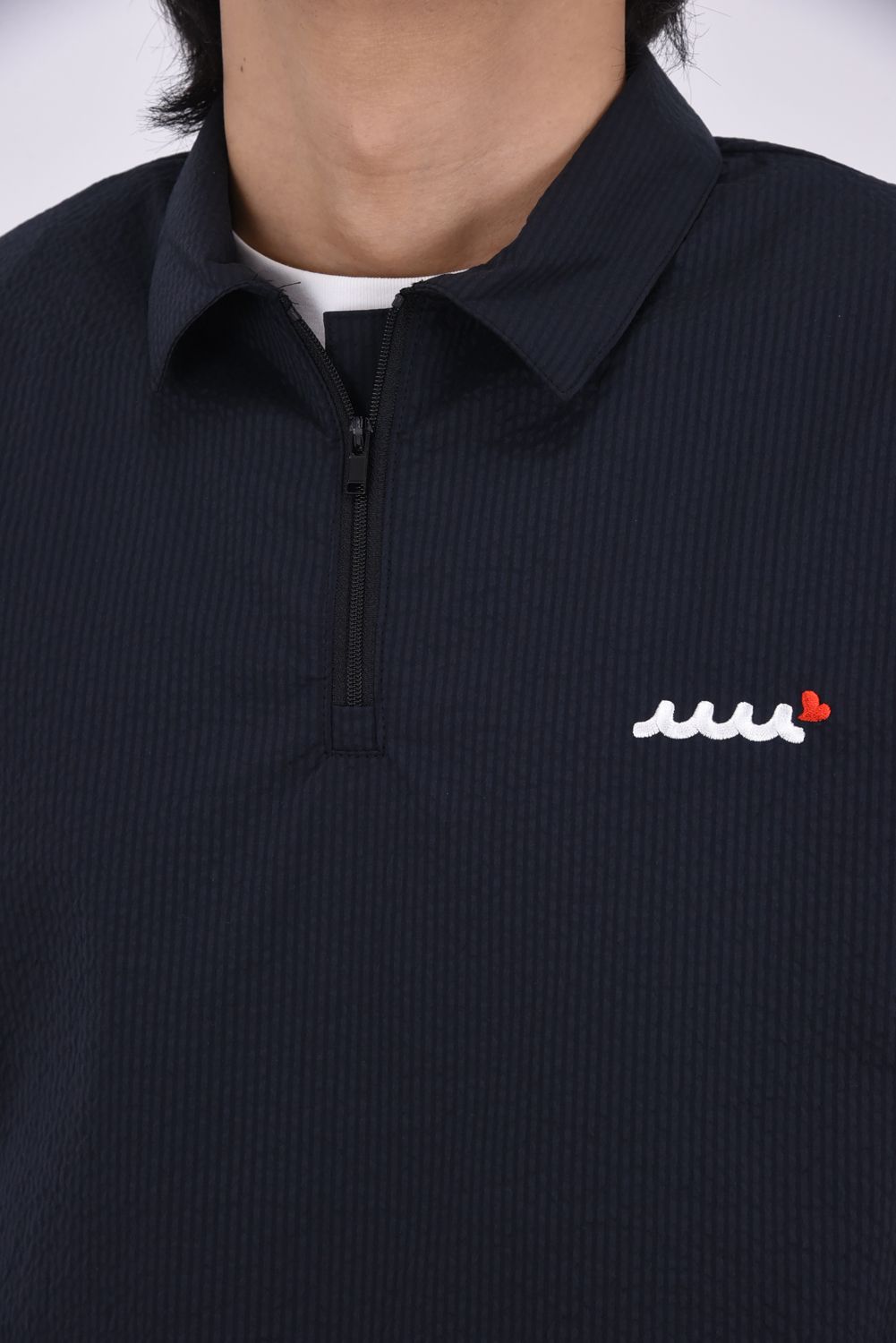 【26SS】 GENTLE SUCKER ZIP POLO / COOLMAXサッカー ハーフジップ ポロシャツ (ブラック)