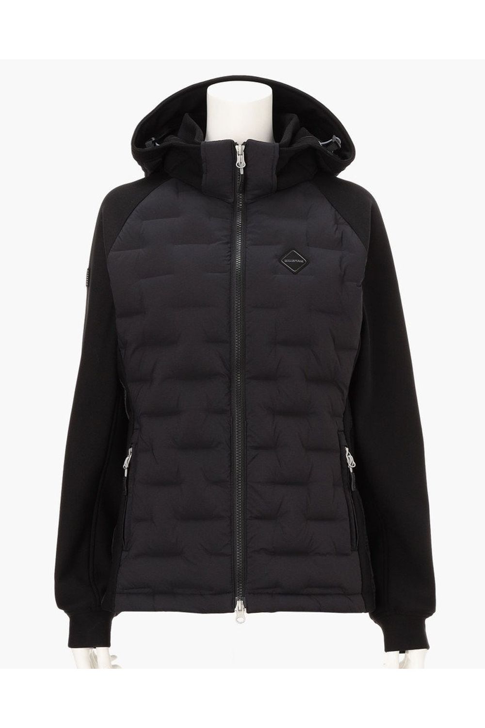 【25AW】【レディース】 WOMEN’S HYBRID DOWN PARKA / ストレッチタフタ ダイヤモンドロゴ ハイブリッドダウンジップパーカー (ブラック)