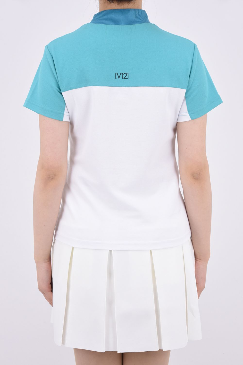 【レディース】 2TONE MOCK / カノコ素材 バイカラー モックネックTシャツ (ターコイズ)
