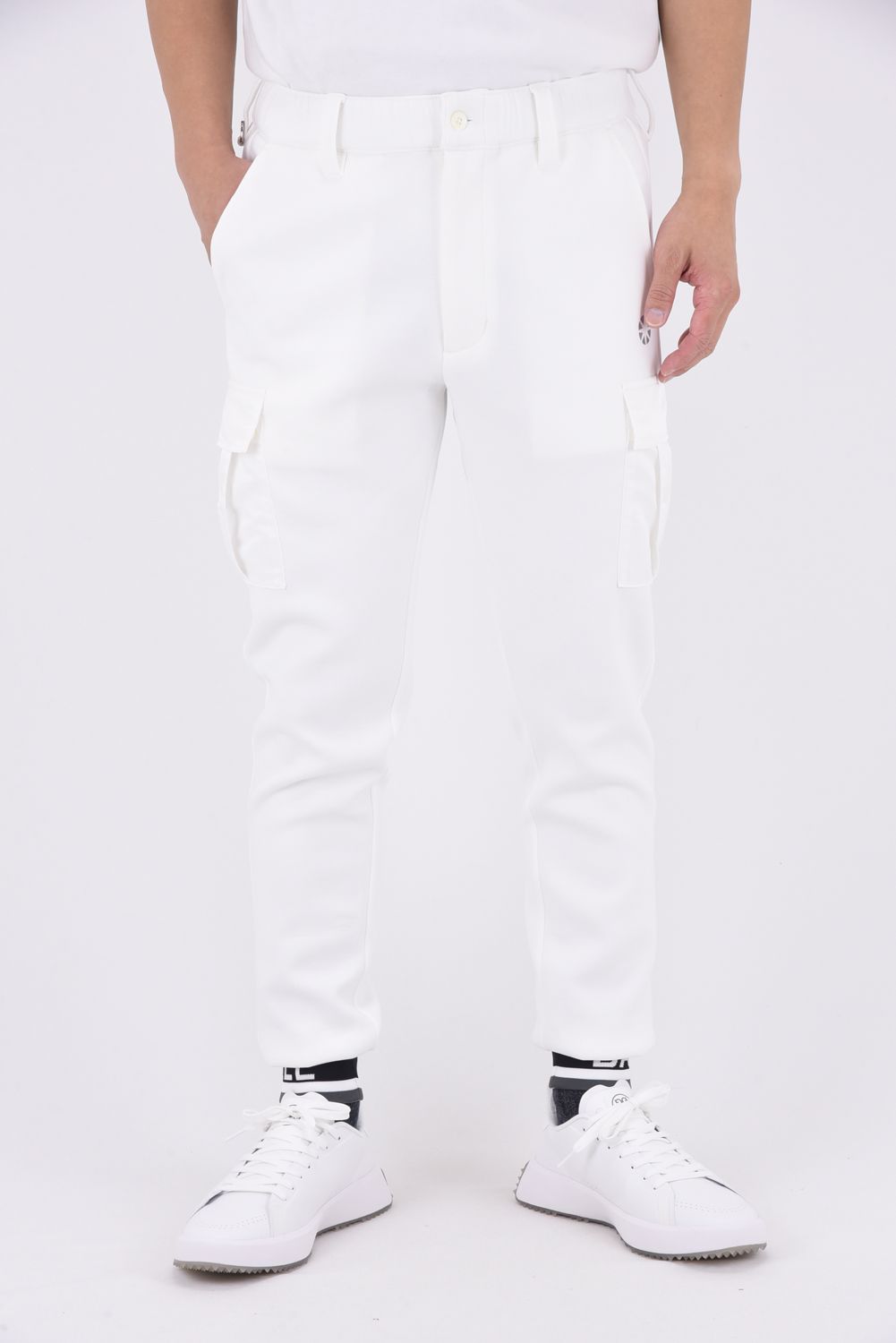 NYLON POCKET CARGO PANTS / ダンボール素材 リブ カーゴパンツ (ホワイト)
