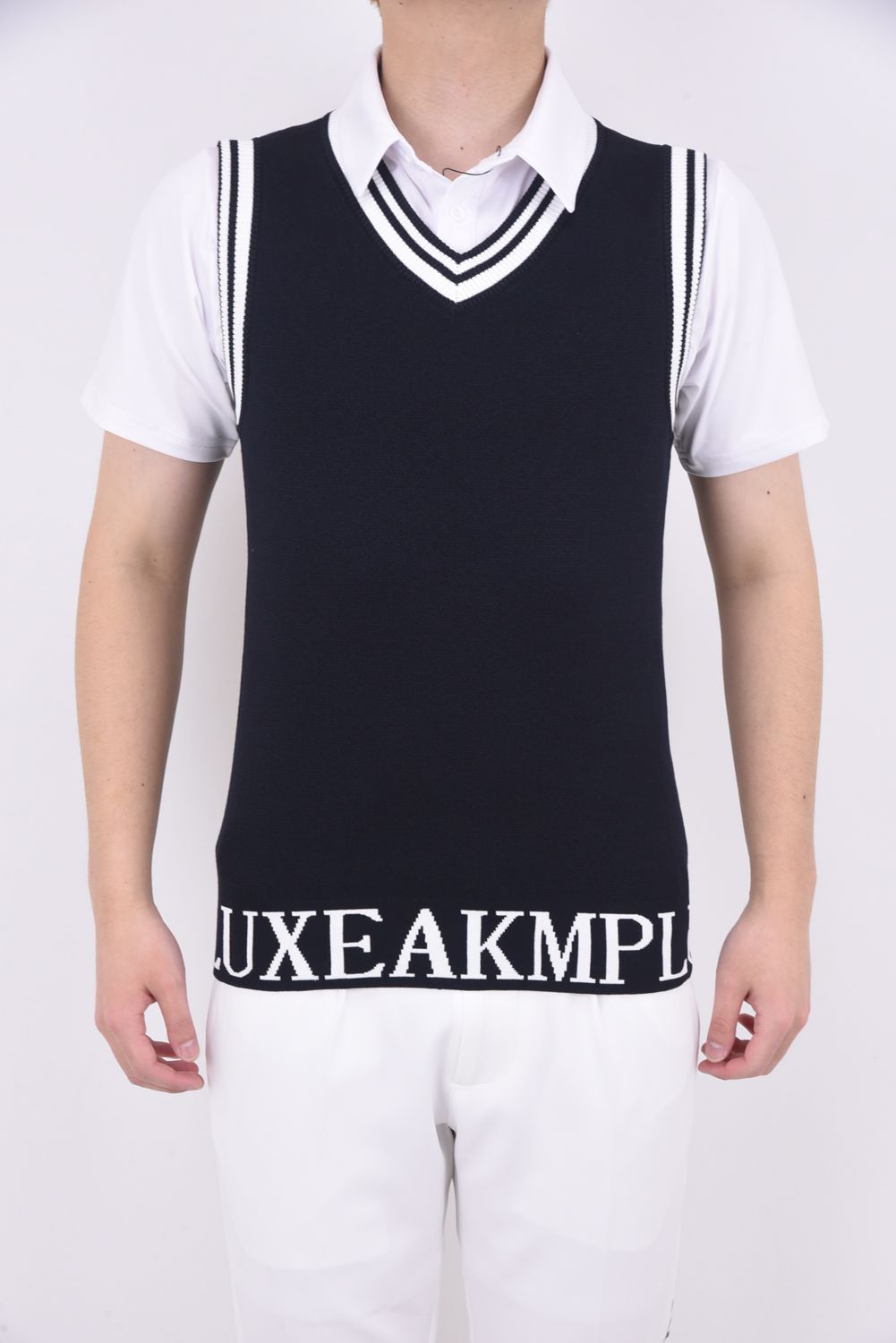 HANDWRITTEN NO SLEEVE KNIT /  カーシヴロゴニットベスト ブラック