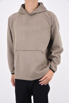 MENS SUEDE HOODIE / ロゴ スエード パーカー ベージュ