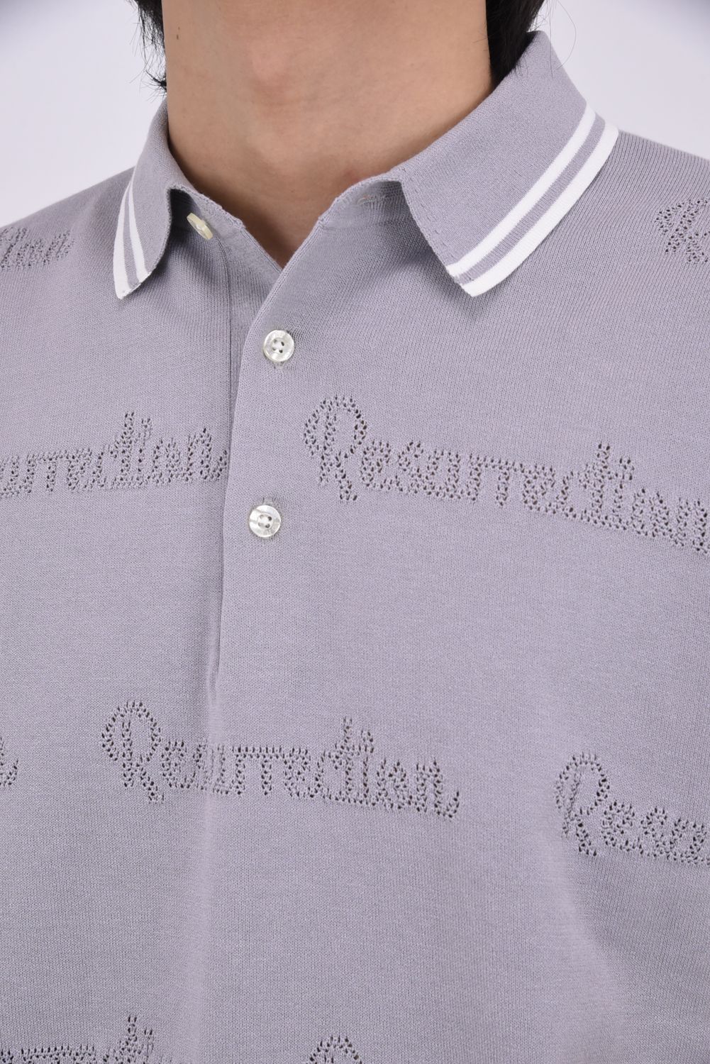 【26SS】 MESH LOGO KNIT POLO / メッシュ編み ライン ニットポロシャツ (グレー)*