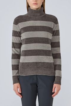 【25AW】【レディース】 ボーダー柄モールタートルネックセーター (グレー)