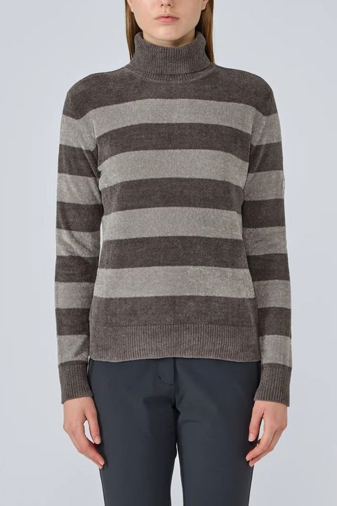 【25AW】【レディース】 ボーダー柄モールタートルネックセーター (グレー)