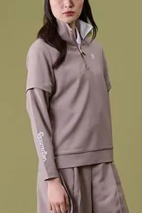 【26AW】【レディース】 DETACHABLE HALF ZIP SHIRT / スムースストレッチ生地 スリーブデタッチャブル 2WAYハーフジップシャツ (ベージュ)*