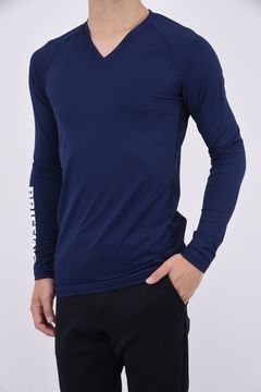 MENS UNDER SHIRT / ブランドロゴ Vネック ストレッチ アンダーシャツ (ネイビー)