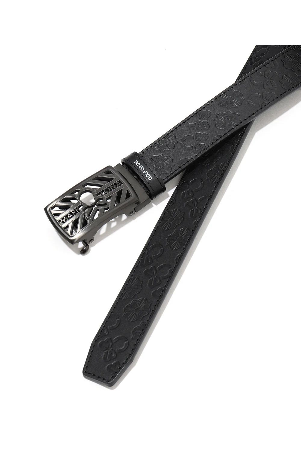 【26AW】 INSIGNIA EMBLEM LEATHER BELT / ジャパンメイド オリジナルバックル エンボスモノグラム スライド式レザーベルト (ブラック)