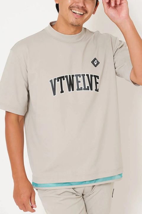 【26SS】 SNEAK MOCK / ブランドロゴ ネオンカラーライン モックネックTシャツ (ベージュ)