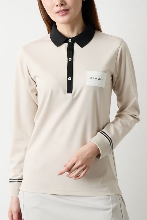 【25AW】【レディース】 BICOLOR POLO / バイカラー長袖ポロ (ベージュ)