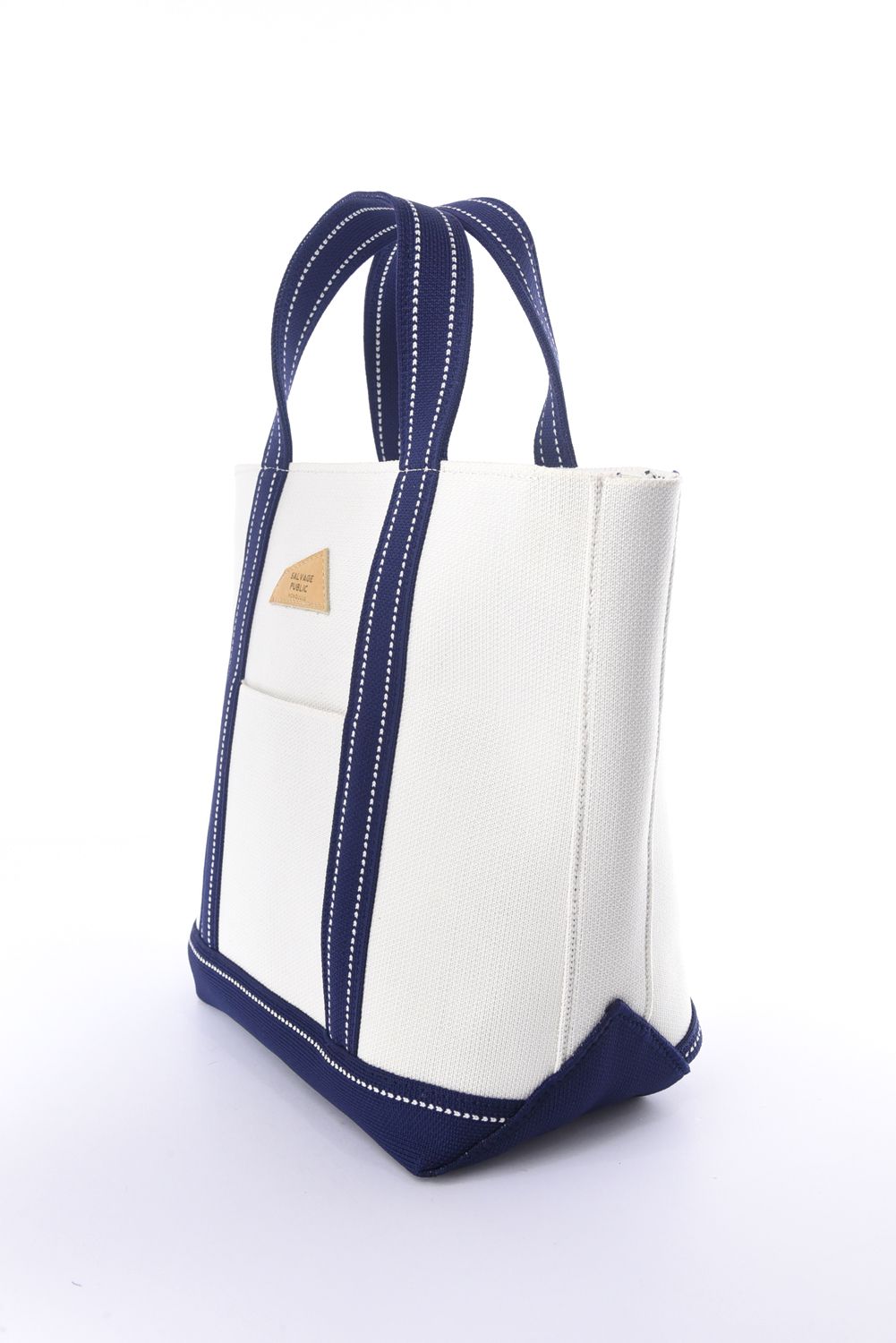 【26SS】 JACQUARD CART BAG / ジャカード織 ブランドレザーパッチ トートバッグ (マカダミア/ネイビー)
