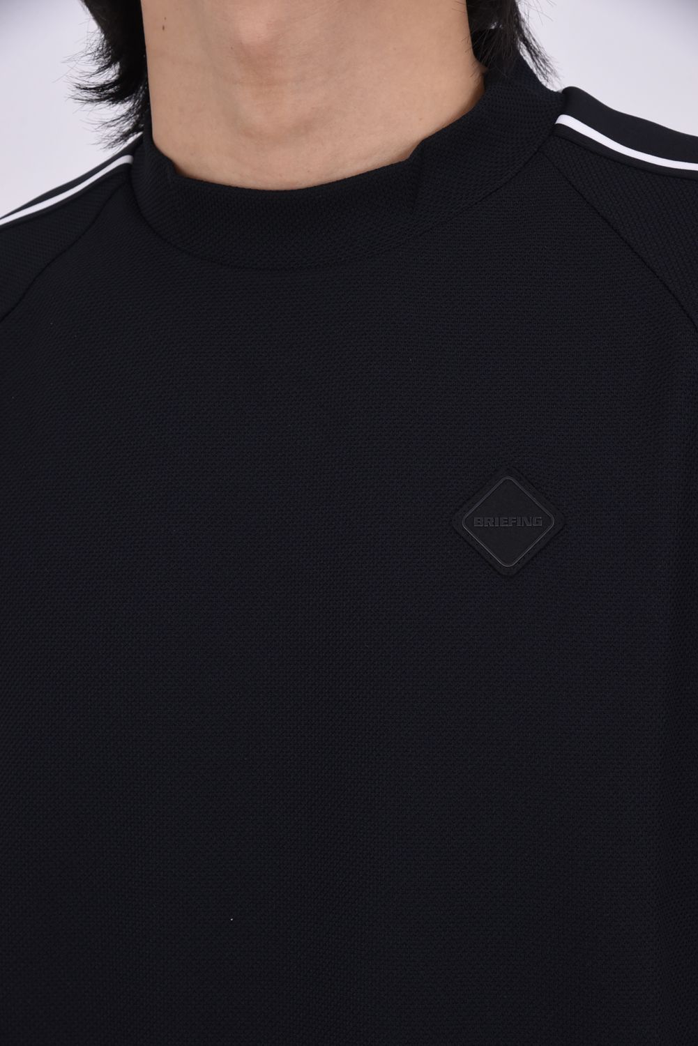 【26SS】 MEN'S LINE HIGHNECK RF / カノコ生地 ラインロゴテープ リラックスフィット モックネックTシャツ (ブラック)