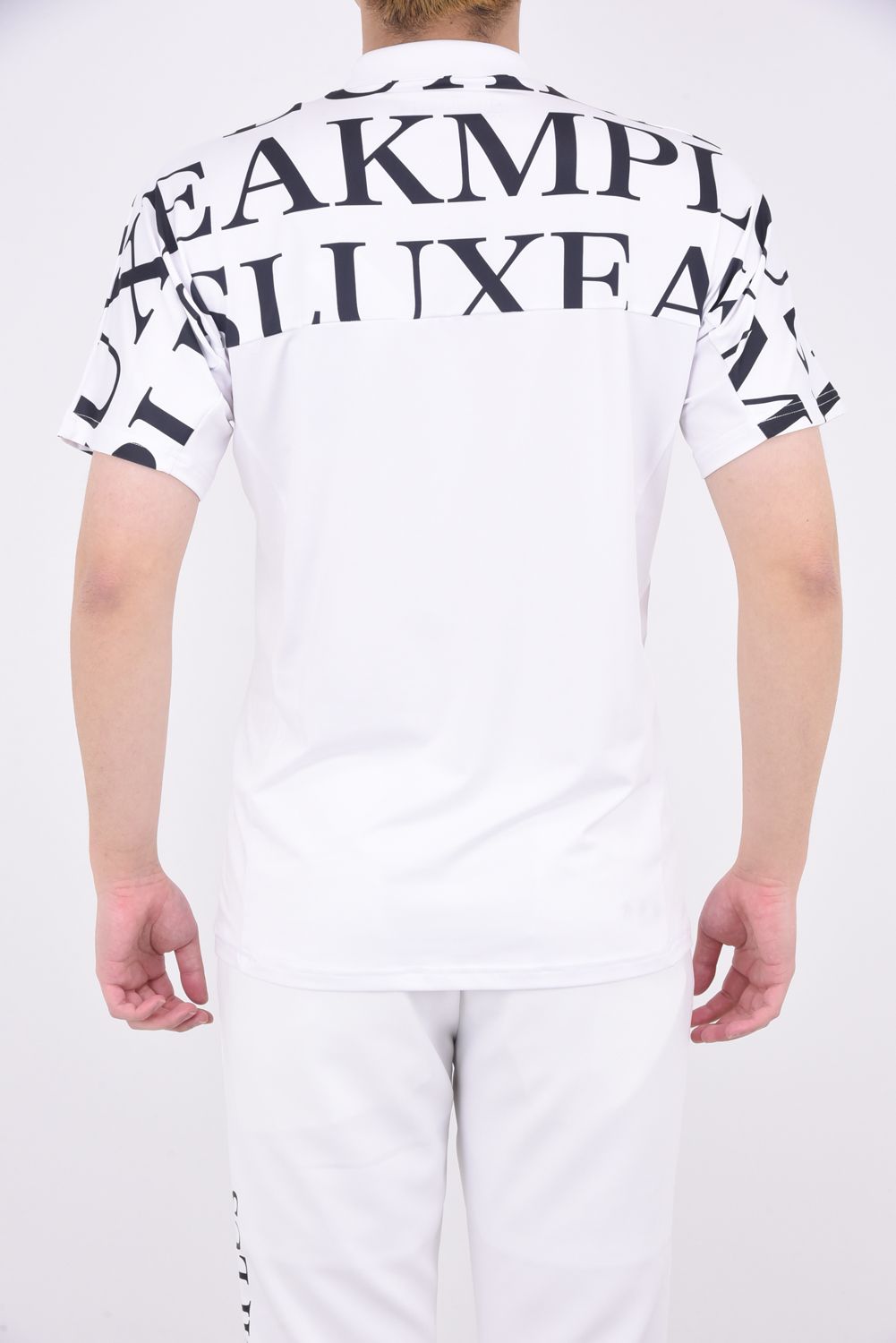 HORIZONTAL PATTERN SHORT COLLAR POLO SHIRTS / ノーカラー 半袖ポロシャツ ホワイト
