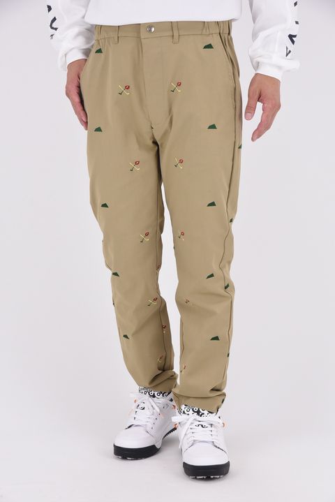 【2025AW】 Kolepa Recycled Twill Pants / アンスリウムクラブ刺繍総柄 トラウザーパンツ (ベージュ)